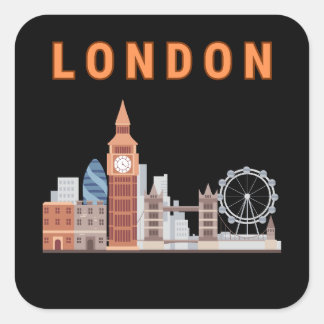 London Siluett Fyrkantig Klistermärke i Svart