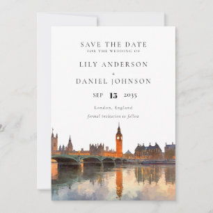 London Siluett Watercolor Elegant Bröllop Spara Datumet
