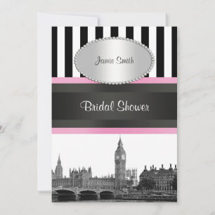 London Skyline BW Blk Wht Strp Rosa Möhippa Shwr Inbjudningar