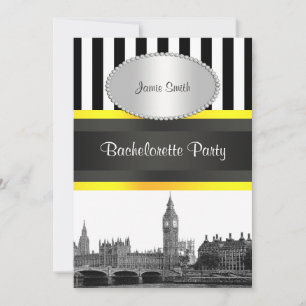 London Skyline BW Blk Wht Strp Ylo P Systerbröllop Inbjudningar