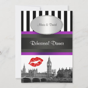 London Skyline BW Strp Purple Kiss P Rehearsal Din Inbjudningar