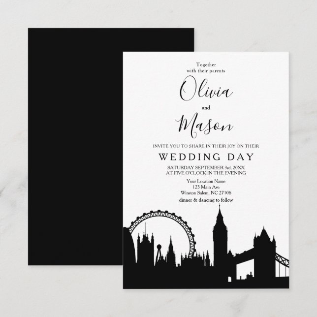 London Skyline Cityscape Wedding bjudande Inbjudningar (Fram/baksida)