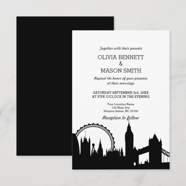 London Skyline Cityscape Wedding bjudande Inbjudningar (Fram/baksida)