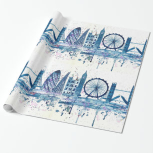 London Skyline England blue modern vattencolor Presentpapper