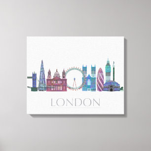 London Skyline Färgad Byggnad Canvastryck