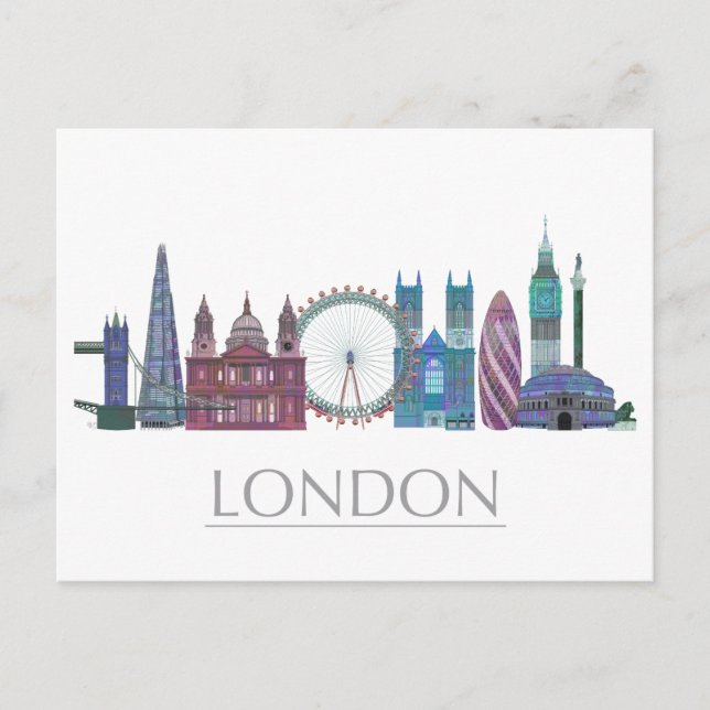 London Skyline Färgad Byggnad Vykort (Framsida)