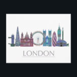 London Skyline Färgad Byggnad Vykort<br><div class="desc">London Skyline Färgad Byggnad av Fab Funky. Har berömdens landmärken i jeweltoner.</div>