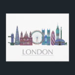 London Skyline Färgad Byggnad Vykort<br><div class="desc">London Skyline Färgad Byggnad av Fab Funky. Har berömdens landmärken i jeweltoner.</div>