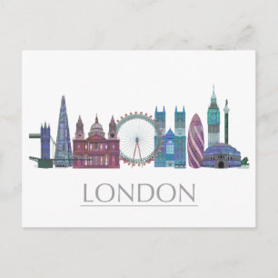 London Skyline Färgad Byggnad Vykort
