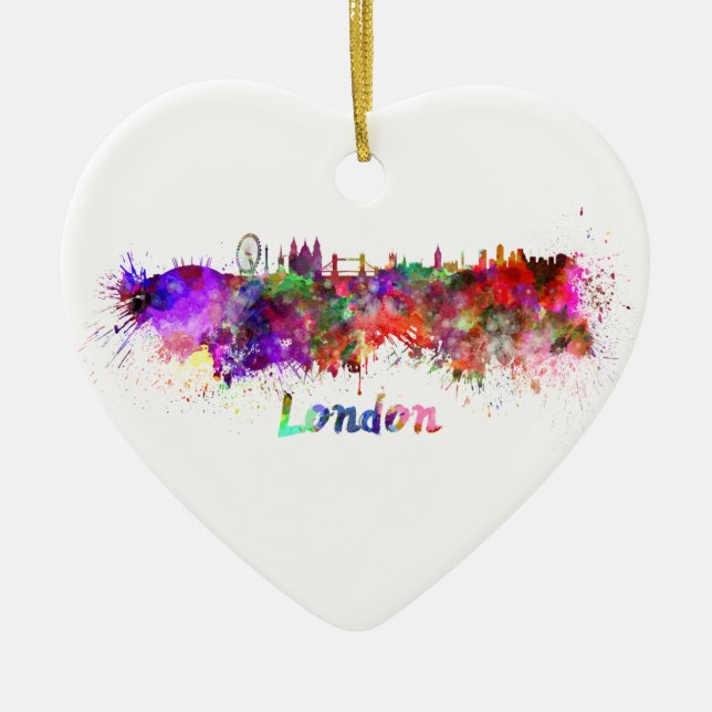 London skyline in watercolor julgransprydnad keramik (Framsidan)