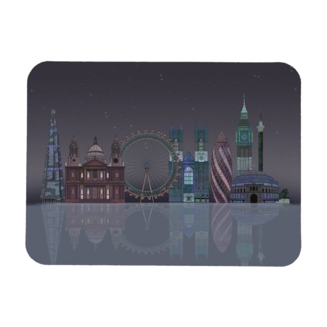 London Skyline Night Reflection Magnet (Horisontell)
