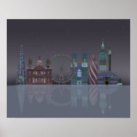London Skyline Night Reflection