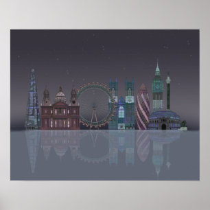 London Skyline Night Reflection Poster