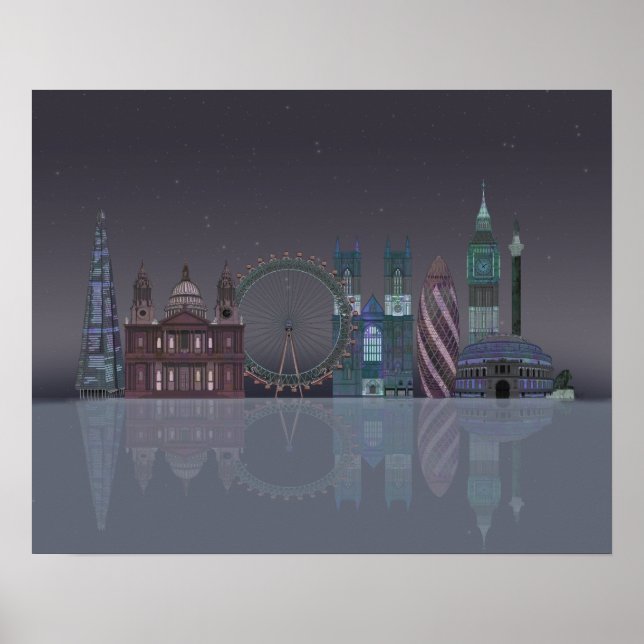 London Skyline Night Reflection Poster (Framsidan)