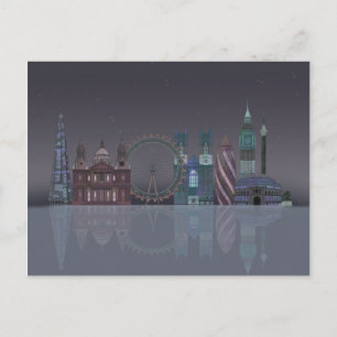 London Skyline Night Reflection Vykort