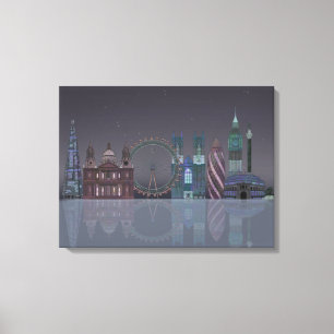 London Skyline Night Reflektion Canvastryck