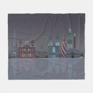 London Skyline Night Reflektion Fleecefilt
