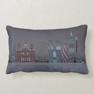 London Skyline Night Reflektion Lumbarkudde