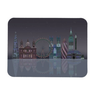 London Skyline Night Reflektion Magnet