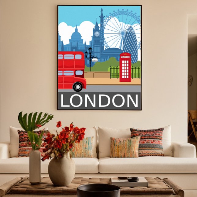 London skyline retro travel poster red bus (Skapare uppladdad)