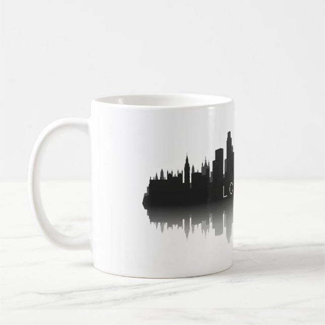 London Skyline Silhouette – Modern Black & White Kaffemugg (Vänster)