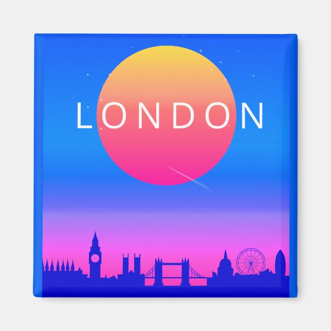 London Skyline Sunset Travel Poster Magnet (Framsidan)