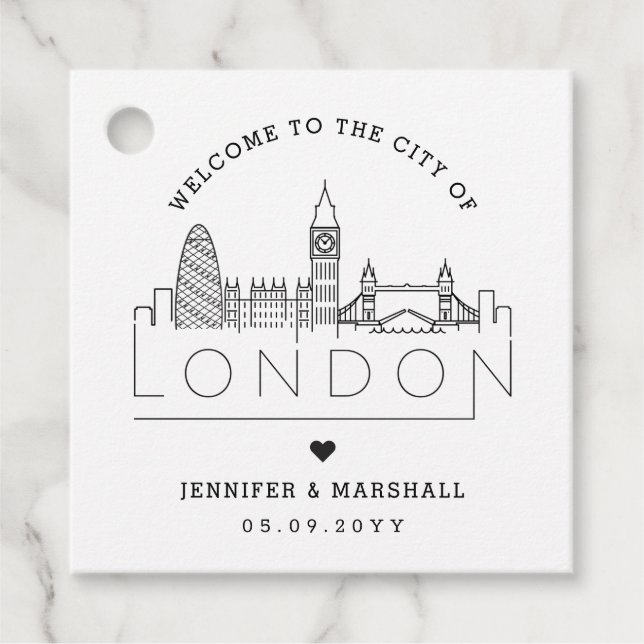 London Skyline | Välkomsthälsoförmån för Bröllop Gåvor Etiketter (Framsida)