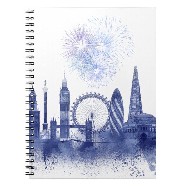 London Skyline - Watercolor Blue Anteckningsbok (Framsidan)