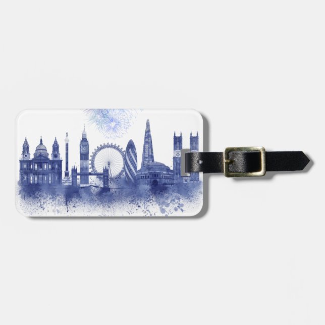 London Skyline - Watercolor Blue Bagagebricka (Horisontell Framsida)