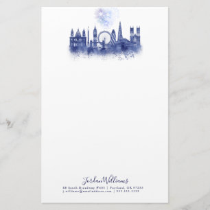 London Skyline - Watercolor Blue Brevpapper