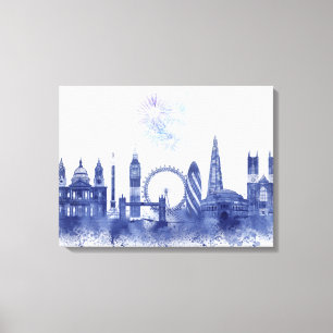 London Skyline - Watercolor Blue Canvastryck