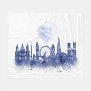 London Skyline - Watercolor Blue Fleecefilt