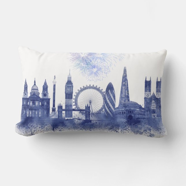 London Skyline - Watercolor Blue Lumbarkudde (Framsida)