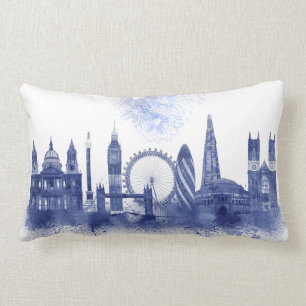 London Skyline - Watercolor Blue Lumbarkudde
