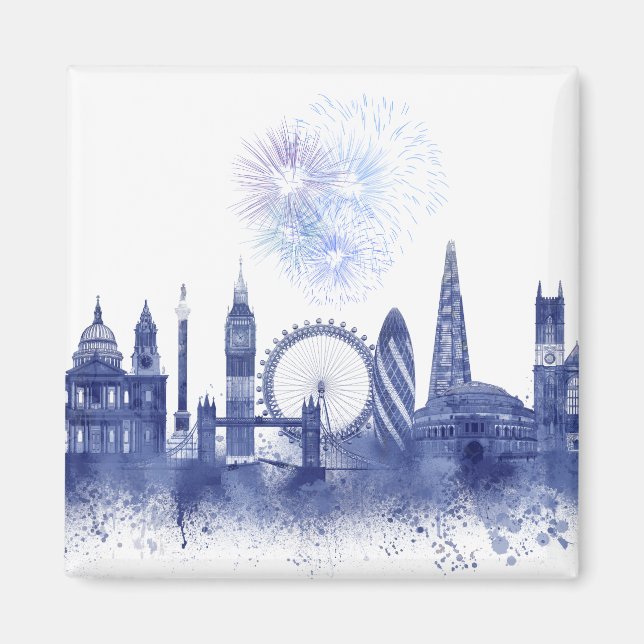 London Skyline - Watercolor Blue Magnet (Framsidan)