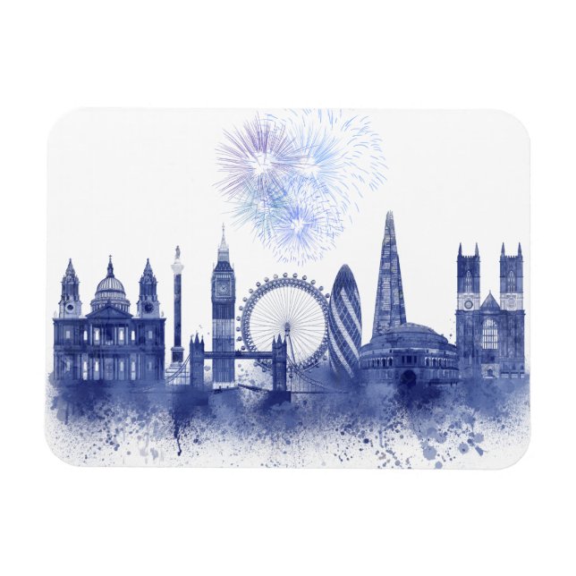 London Skyline - Watercolor Blue Magnet (Horisontell)