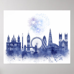 London Skyline - Watercolor Blue Poster