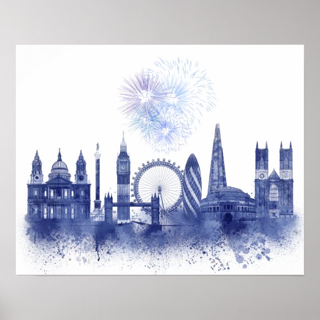 London Skyline - Watercolor Blue Poster (Framsidan)