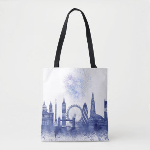 London Skyline - Watercolor Blue Tygkasse