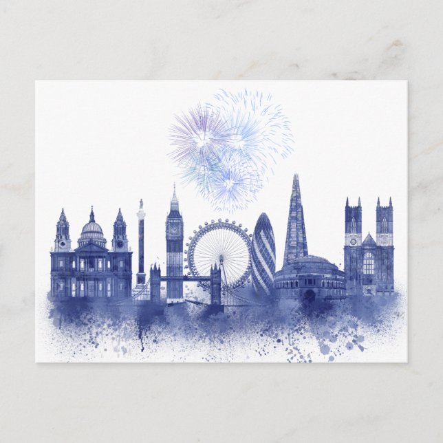 London Skyline - Watercolor Blue Vykort (Framsida)