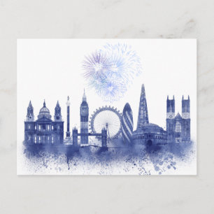 London Skyline - Watercolor Blue Vykort
