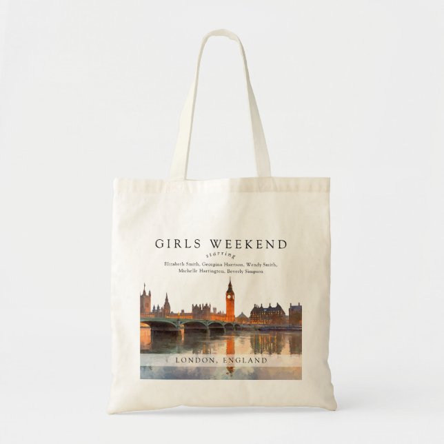 London Skyline Watercolor Girls Weekend Tygkasse (Framsidan)