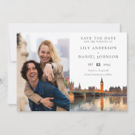London Skyline Watercolor Photo Wedding Spara Datumet