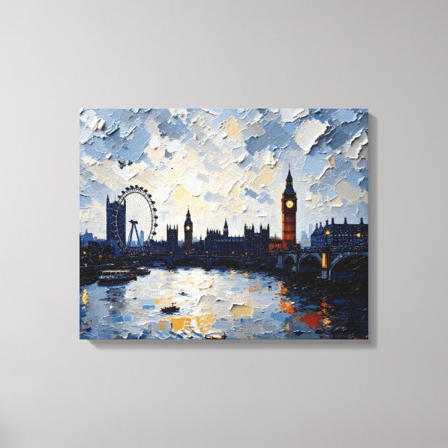 London Skyline Wrapped Canvas | Impasto Oil Paint (Framsida)