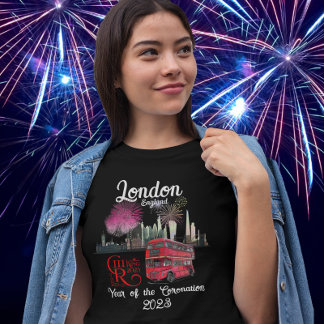 London skyscape Red Buss Coronation 2023 Fireworks T Shirt