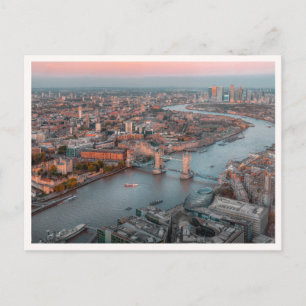 London Solnedgång Flygbild Stadssiluett Themsens F Vykort
