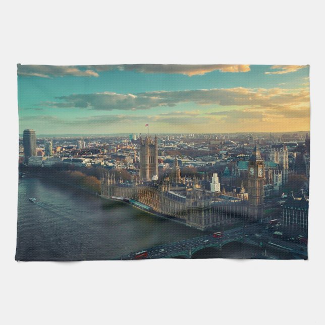 London stadsbild vid solnedgång kökshandduk (Horisontell)