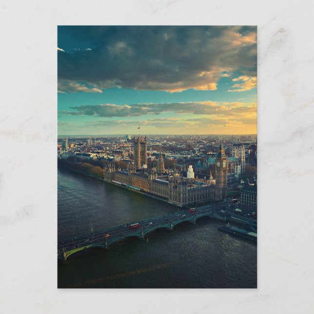 London stadsbild vid solnedgång vykort (Framsida)