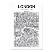 London Stadskarta – minimalistisk svart-vit konst