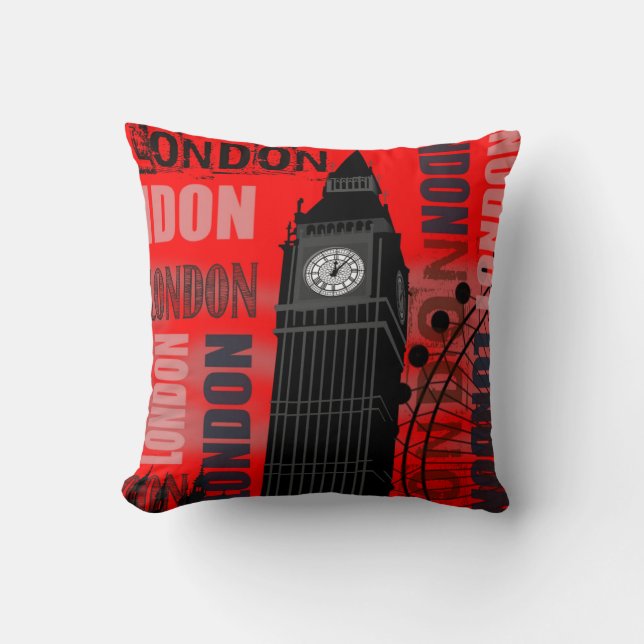 London stor Ben röd dekorativ kudde (Framsida)